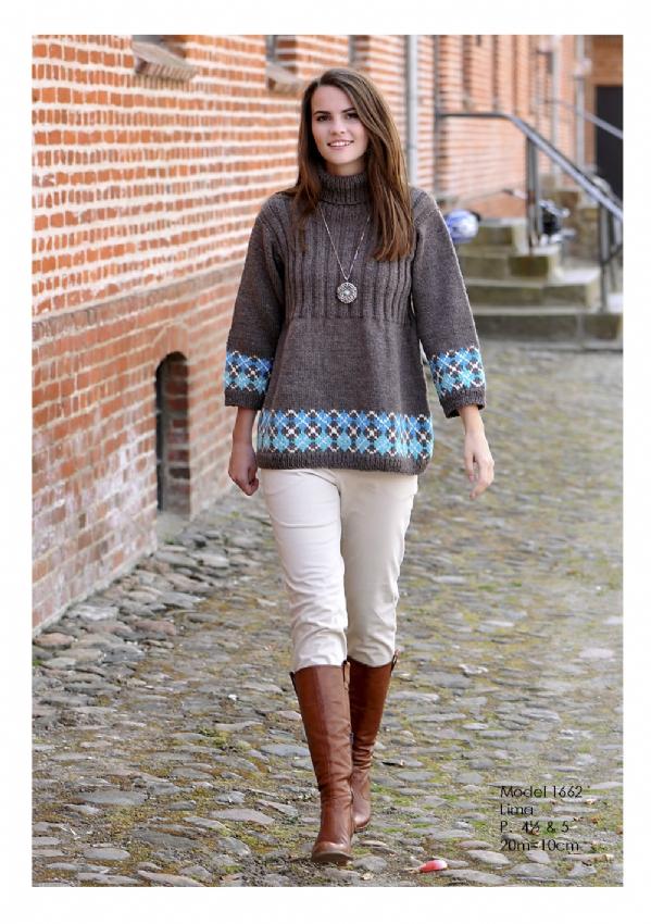 Strikkeopskrift: Sweater med Tre Kvart Ærme i Lima Garn