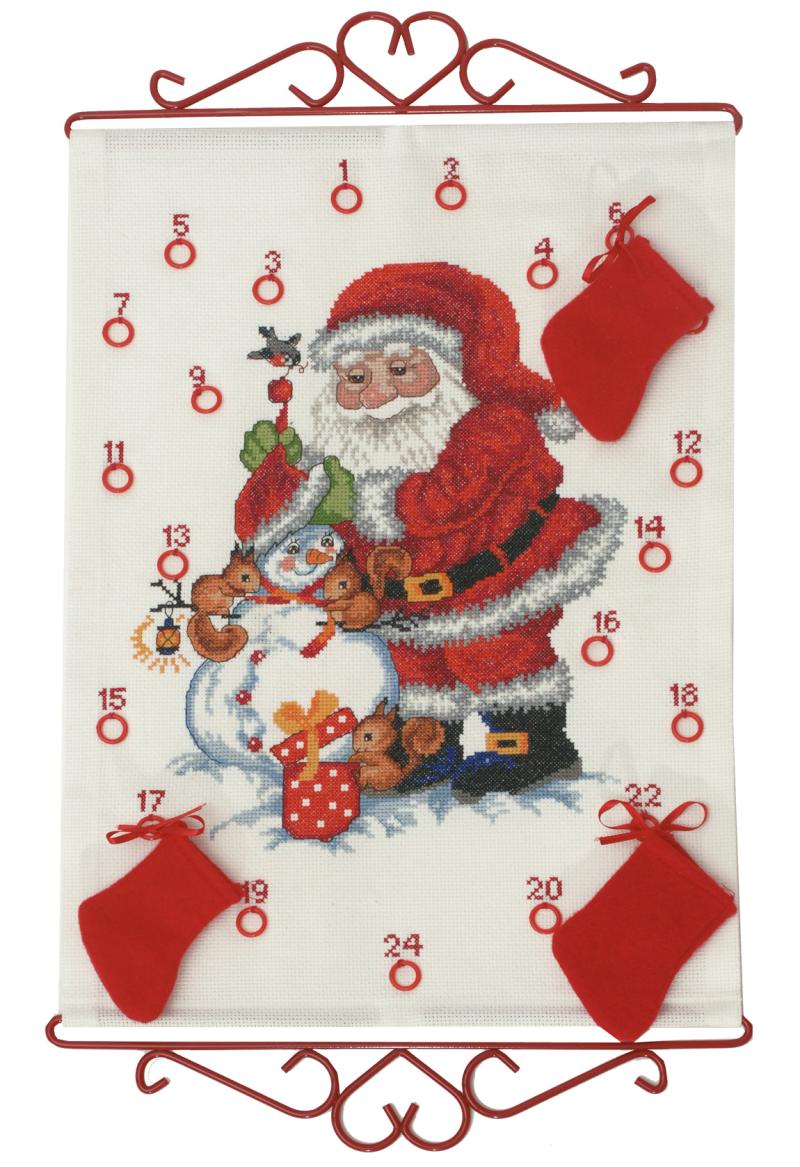 Pakkekalender Broderi Kit med Nisse og Snemand 32x45cm