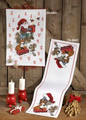 Pakkekalender broderi kit med nisse og egern - 34-5641