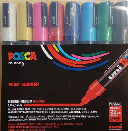 Uni Posca Tuscher PC5M 8 Stk - Malemarkører i Ass. Farver