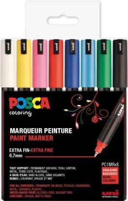 Uni Posca Tuscher 8 stk. Extra Fine Malemarkører Ass. Farver