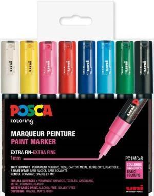 Uni Posca Tuscher 8 Stk - Malemarkører i Ass. Farver