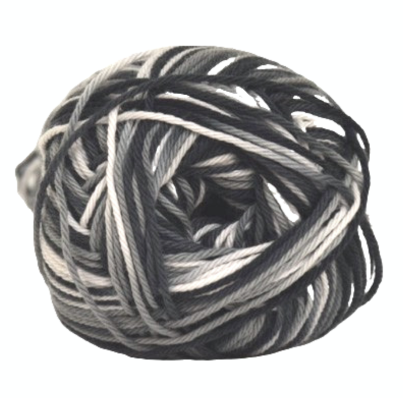 Multifarvet Bomuldsgarn Nr. 8 - Sort/Hvid, 50 g