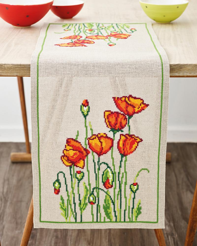 Permin Broderikit - Elegant Løber med Vilde Valmuer