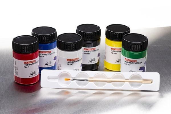 Hobby Acryl Maling Sæt 6 x 60 ml med Palet & Pensel