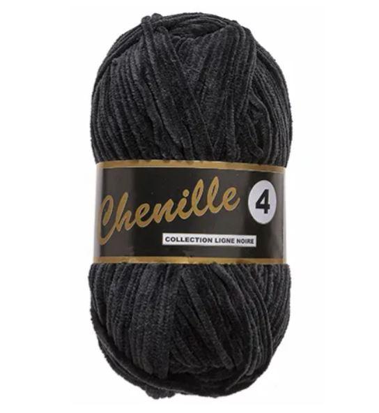 Chenille 4 Garn, Sort, 50 g - Kvalitet til Strikning og Hækling