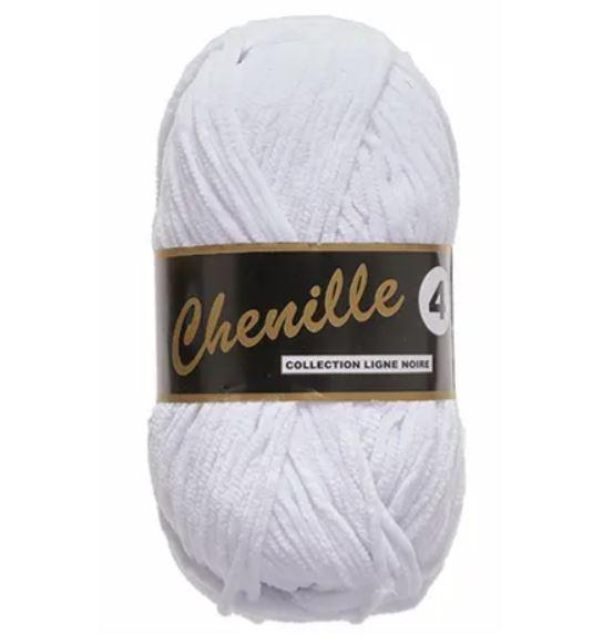 Chenille Garn 4, Hvid, 50 g - Kvalitet til Strikning og Hækling