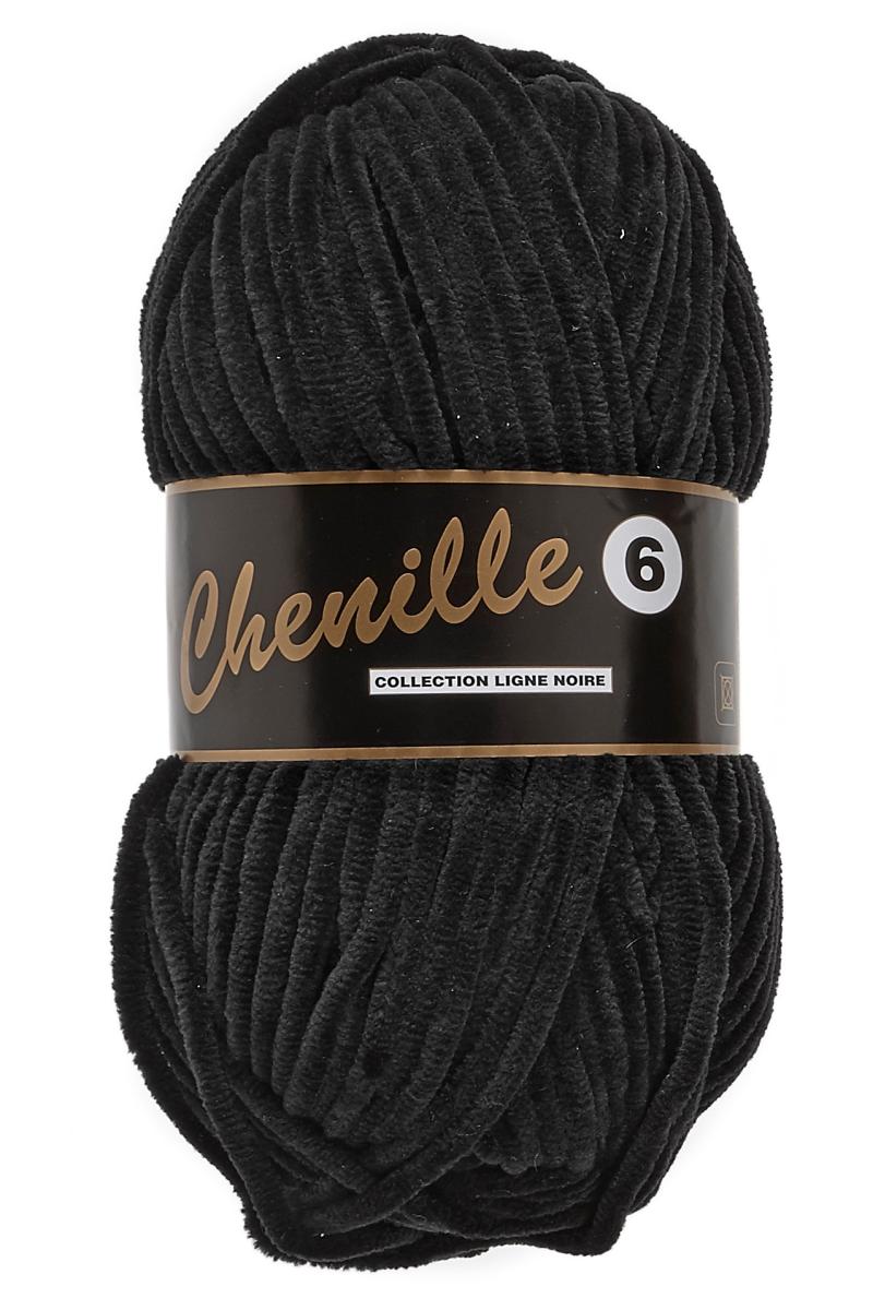 Chenille Garn 6, Sort, 100 g - Perfekt til Hækling!