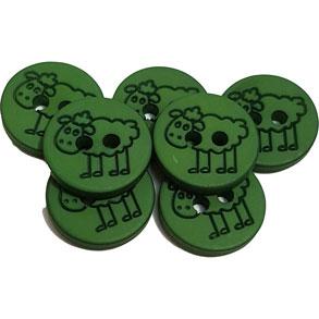 Plastknap med får - Lys Grøn 15 mm - Hobbytilbehør