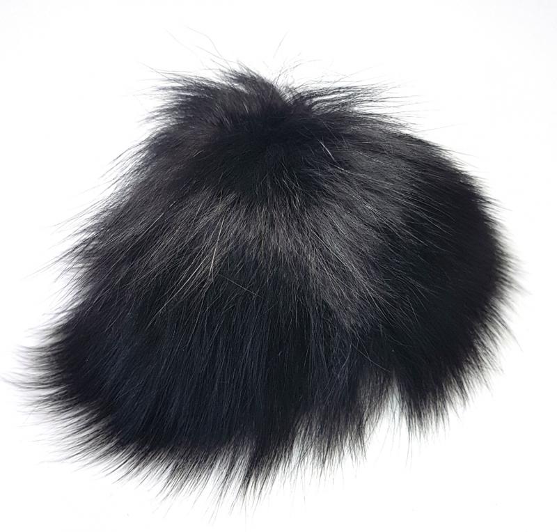 Ægte Kaninhår Pompon - Sort 90 mm til Hobbyprojekter