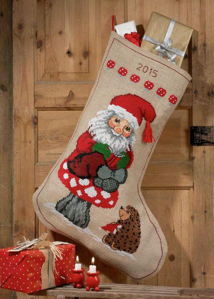 Julesok Broderikit til Adventsgaver med Nisse & Pindsvin