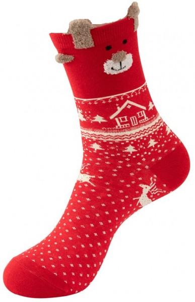 Julestrømper med julebjørn i rød - sjov til jul!