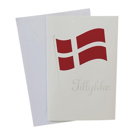 Tillykke kort med Dannebrog - 11 x 17 cm