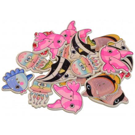 Infinity Hearts Træ Knapper - Fisk Ass. Farver 18 stk