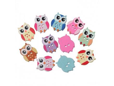 Infinity Hearts Træ Knapper - Ugle Ass. Farver, 50 Stk.
