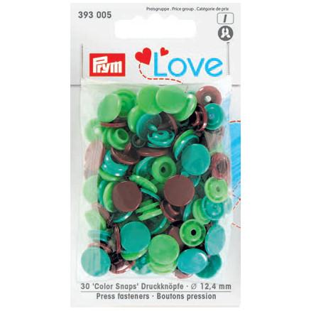 Prym Farverige Plast Trykknapper 12,4mm Grøn/Brun - 30 stk