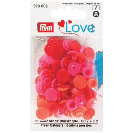 Prym Farverige Plast Trykknapper 12,4mm Ass. Rød - 30 stk
