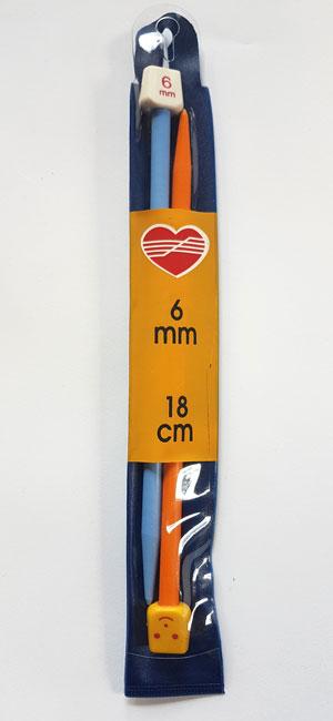 Børnestrikkepinde i plastik - 6 mm, farverig og sjov!