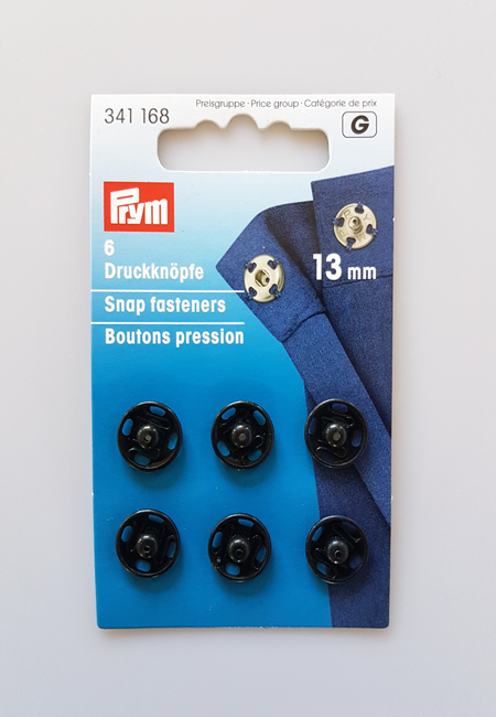 Tryklåse i metal 13 mm - Sorte 6 stk. til syprojekter