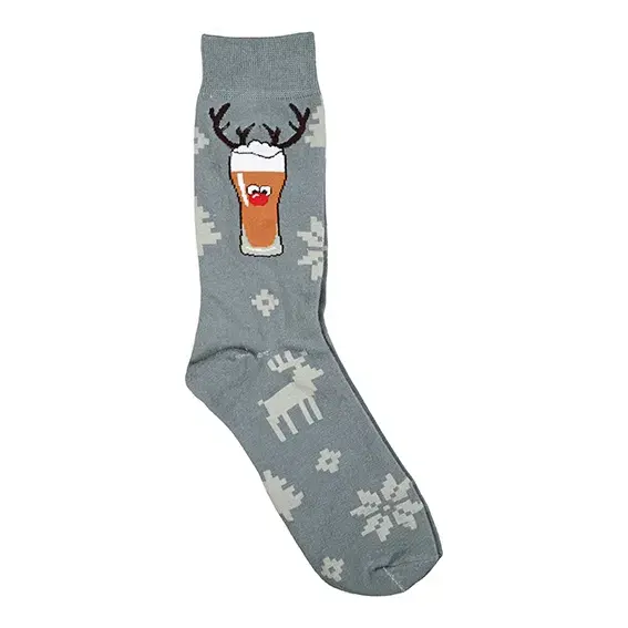 Sjove julestrømper i grå med øl til julefrokosten!