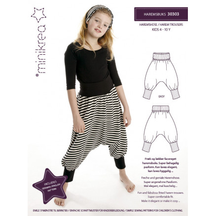 MiniKrea Snitmønster 30303 til Haremsbukser 4-10 år