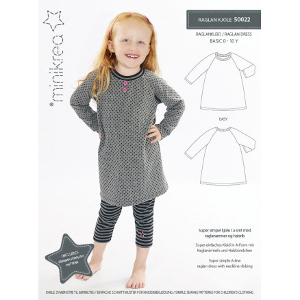 MiniKrea Snitmønster 50022 Raglan Kjole til piger 0-10 år