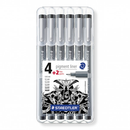 Staedtler Pigment Liner Tuscher - 6 stk i Sort 0,05-0,8mm
