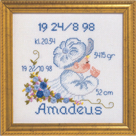 Permin Aida Broderi Fødselsplakat Amadeus 19x19 cm
