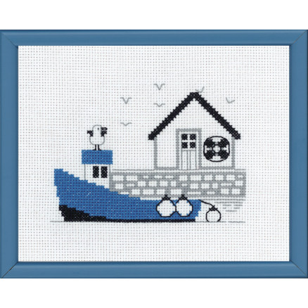 Permin Broderikit Aida - Blå Båd 14x18cm på tilbud!