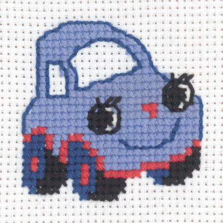 Permin Broderikit Aida - Blå Bil 8x8 cm på tilbud!