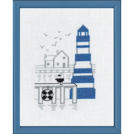 Permin Broderikit Aida - Blåt Fyrtårn 18x14cm