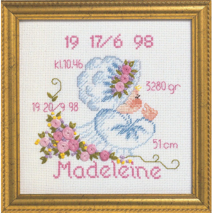 Permin Aida Broderikit - Fødselstavle Madeleine 19x19cm