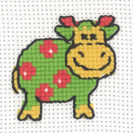 Permin Broderikit Aida - Grøn Ko 8x8 cm til Håndarbejde