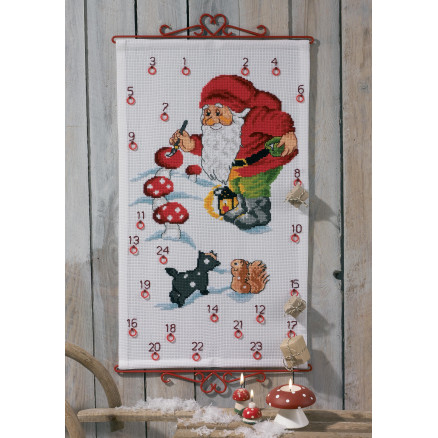 Permin Aida Julekalender Broderikit med Julemand 38x65cm