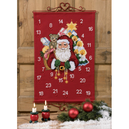 Permin Aida Julekalender Broderikit med Julemand 60x40cm