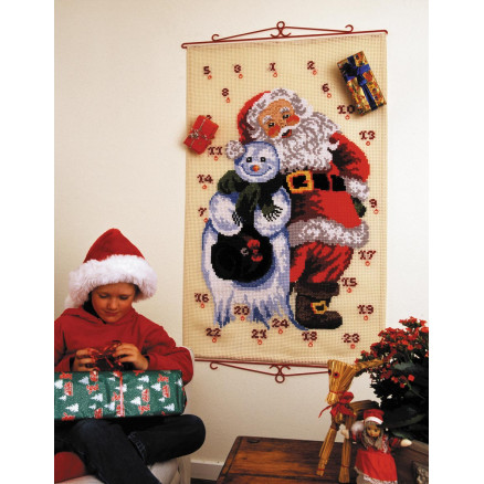 Permin Aida Julekalender Broderikit med Julemand og Snemand