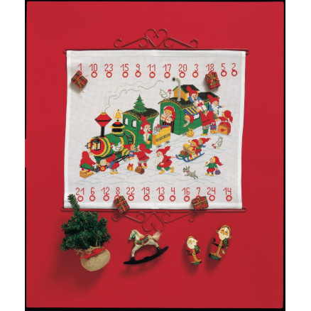 Permin Broderikit Aida Julekalender med Juletog 50x45cm