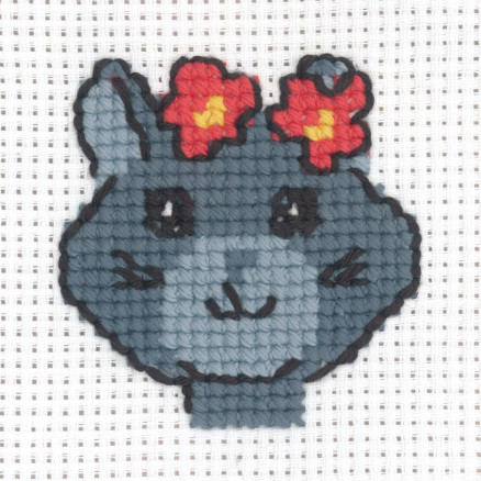 Permin Broderikit Aida - Kat med Blomster 8x8 cm
