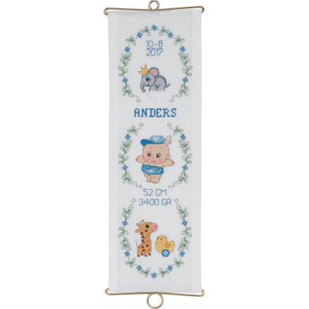 Permin Broderikit Aida Klokkestreng Fødselsplakat - Udsalg!