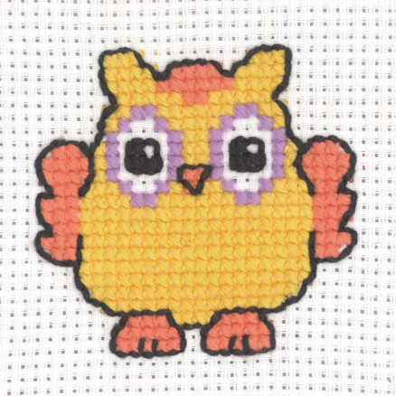 Permin Broderikit Aida: Orange Ugle 8x8 cm - Håndarbejde