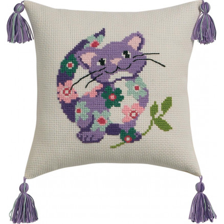 Permin Aida Pude Broderikit med Kat 30x30cm