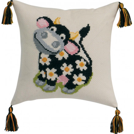 Permin Broderikit Aida Pude med Ko 30x30 cm