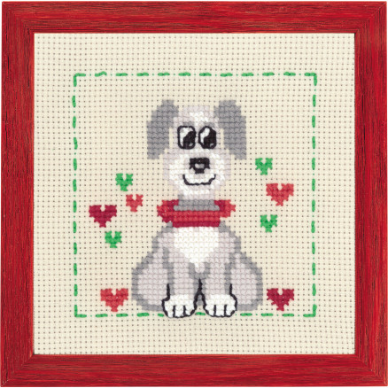 Permin Broderikit Aida til Børn - Hund 19x19cm
