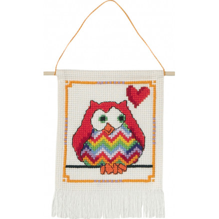 Permin Broderikit Aida til Børn - Rød Ugle 15x21 cm