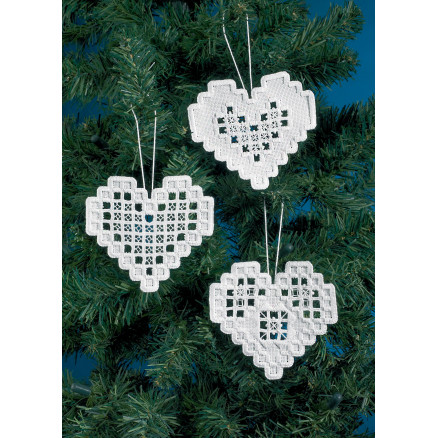 Permin Broderikit Hardanger Hvide Hjerter - 3 stk.