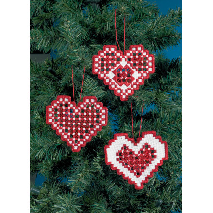 Permin Broderikit Hardanger Røde Hjerter - 3 stk. tilbud