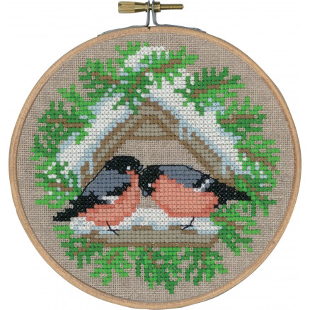 Permin Broderikit Hør Dompap med ramme Ø13 cm - Håndarbejde