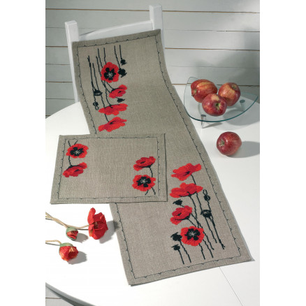 Permin Broderikit Løber med Valmue - Håndarbejde Tilbud