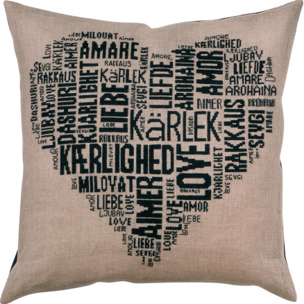 Permin Broderikit Hørpude Kærlighed i Sort 60x60 cm