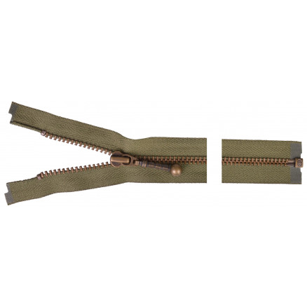 YKK Delbar Lynlås i Antik Messing - 20cm Army